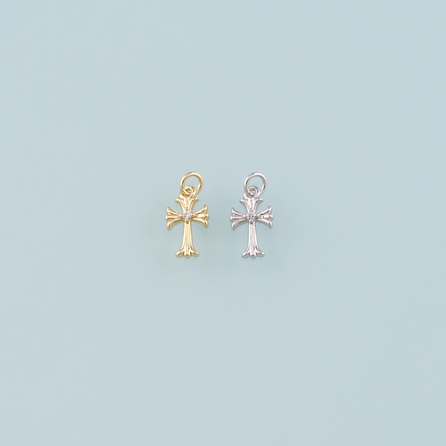 Gold Cross Charms,18K Gold Filled Cross Pendant,CZ Micro Pave Religion Charm Bracelet Necklace for DIY Jewelry Making Supply