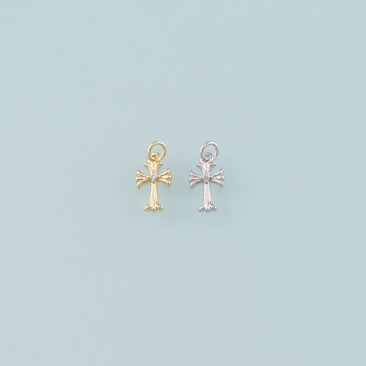 Gold Cross Charms,18K Gold Filled Cross Pendant,CZ Micro Pave Religion Charm Bracelet Necklace for DIY Jewelry Making Supply