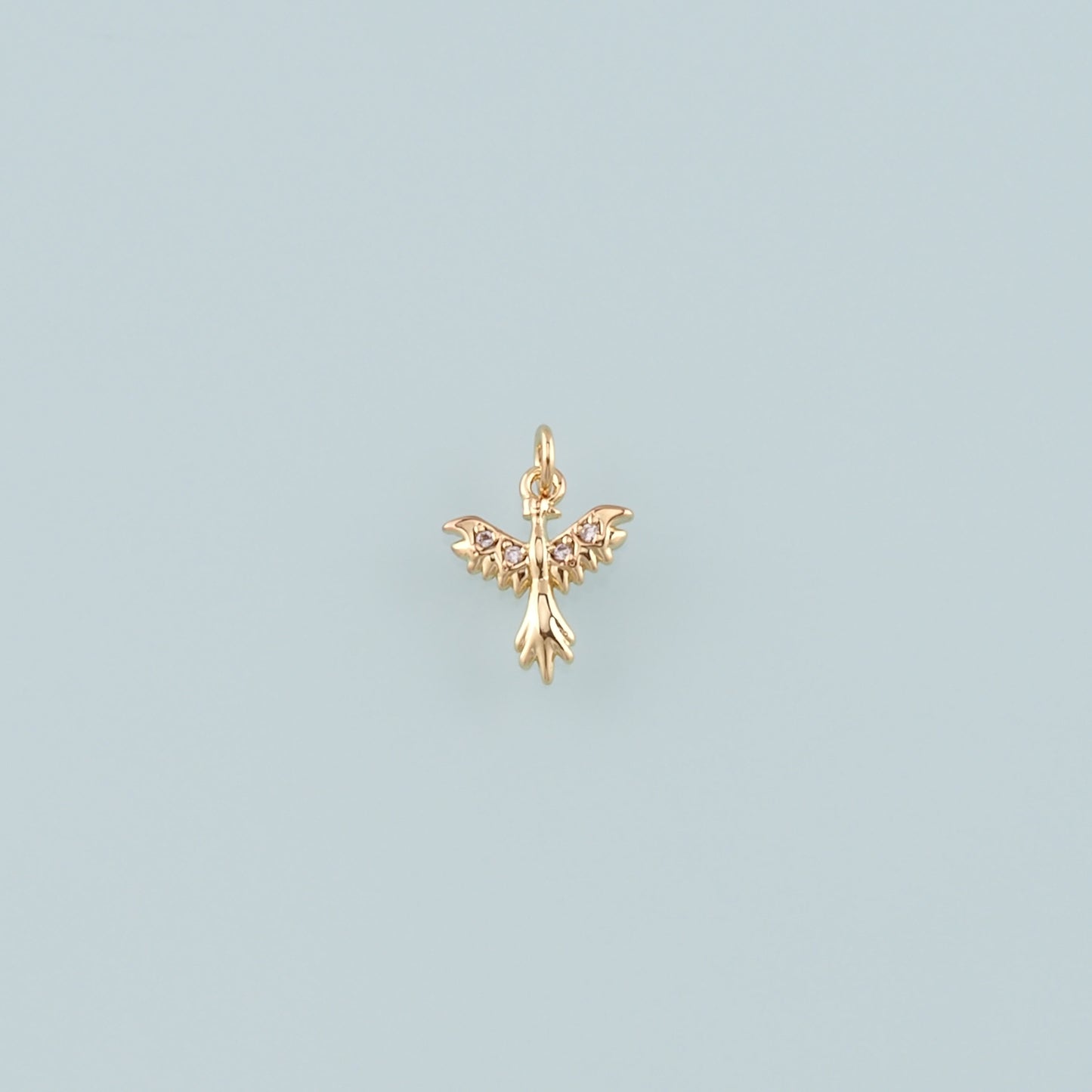 Gold Mythical Charms,18K Gold Filled Phoenix Pendant,CZ Micro Pave Phoenix Charm Bracelet Necklace for DIY Jewelry Making Supply