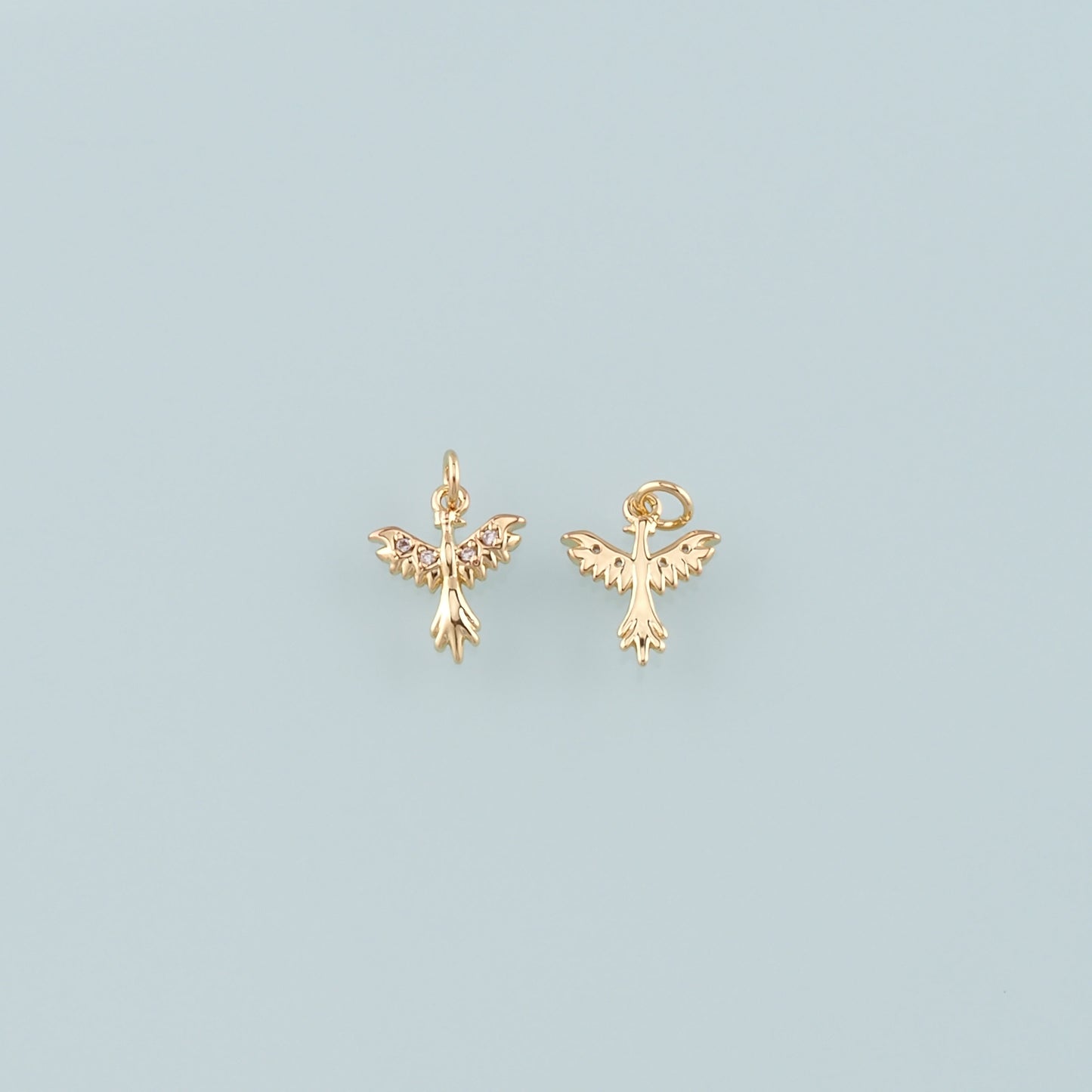 Gold Mythical Charms,18K Gold Filled Phoenix Pendant,CZ Micro Pave Phoenix Charm Bracelet Necklace for DIY Jewelry Making Supply