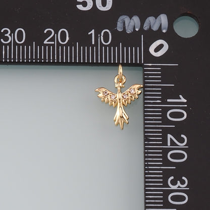 Gold Mythical Charms,18K Gold Filled Phoenix Pendant,CZ Micro Pave Phoenix Charm Bracelet Necklace for DIY Jewelry Making Supply