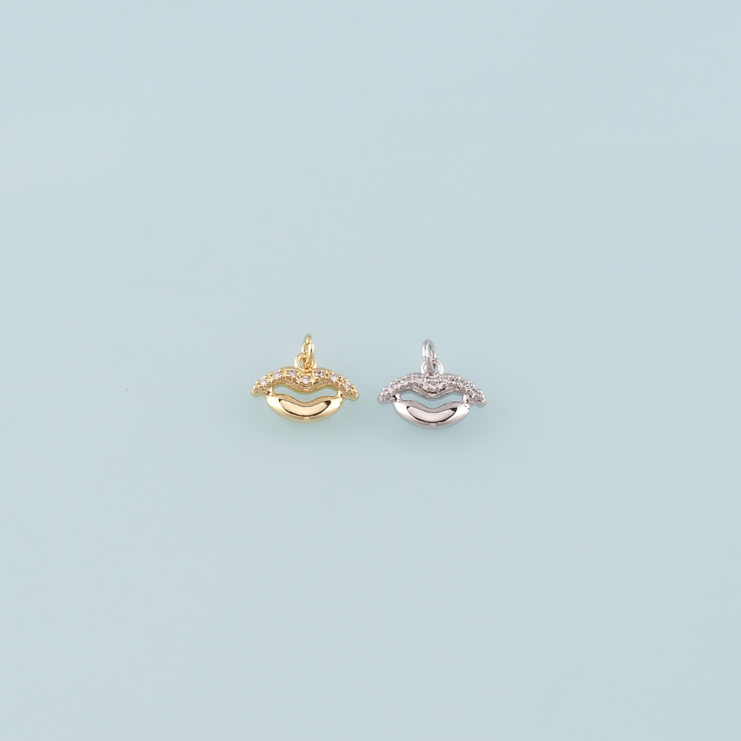 Gold Lips Charms,18K Gold Filled Lips Pendant,CZ Micro Pave Lips Charms Bracelet Necklace for DIY Jewelry Making Supply