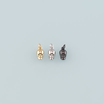 Gold Skull Charms,18K Gold Filled Skull Pendant,CZ Micro Pave Skull Charm Bracelet Necklace for DIY Jewelry Making Supply