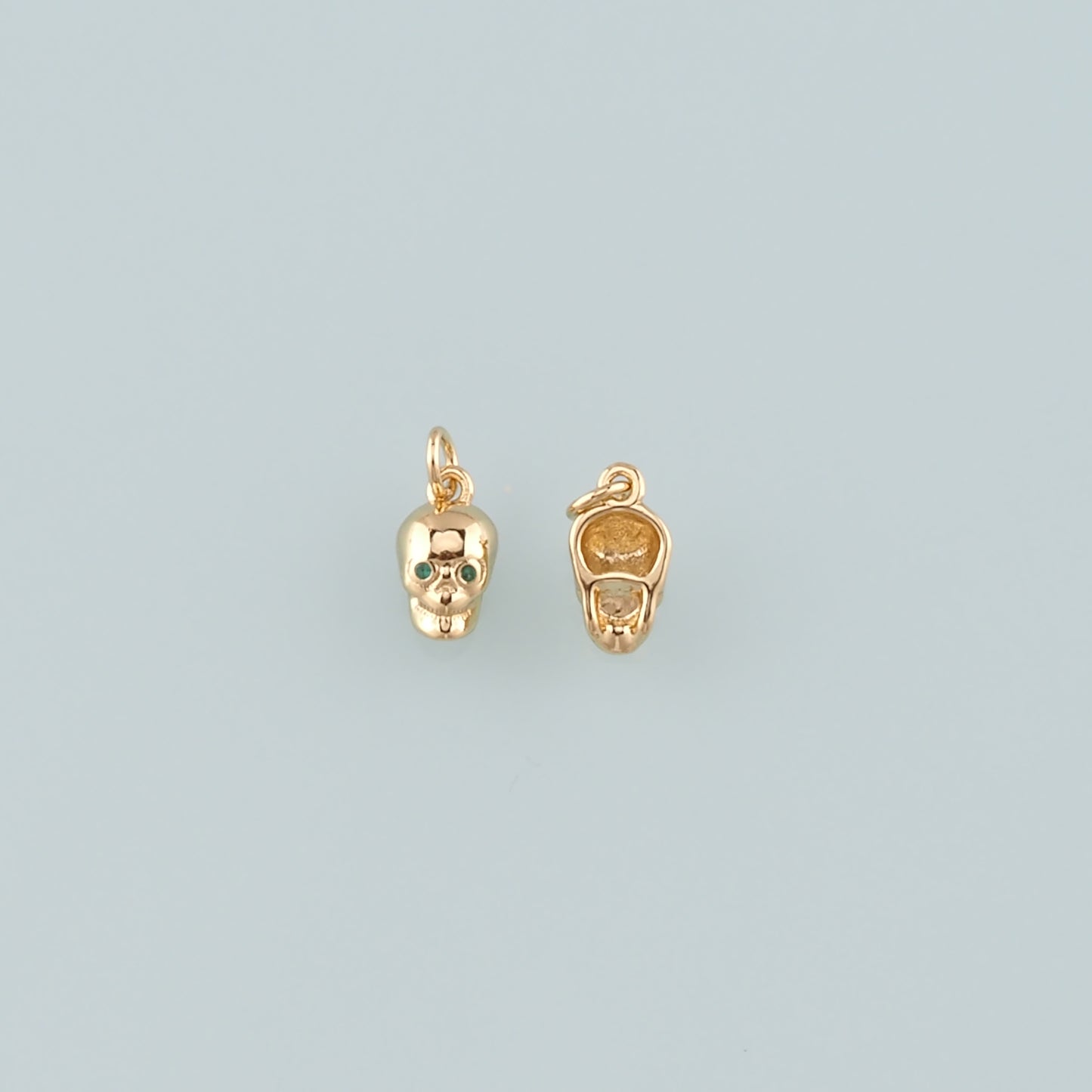 Gold Skull Charms,18K Gold Filled Skull Pendant,CZ Micro Pave Skull Charm Bracelet Necklace for DIY Jewelry Making Supply
