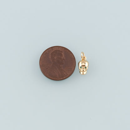 Gold Skull Charms,18K Gold Filled Skull Pendant,CZ Micro Pave Skull Charm Bracelet Necklace for DIY Jewelry Making Supply
