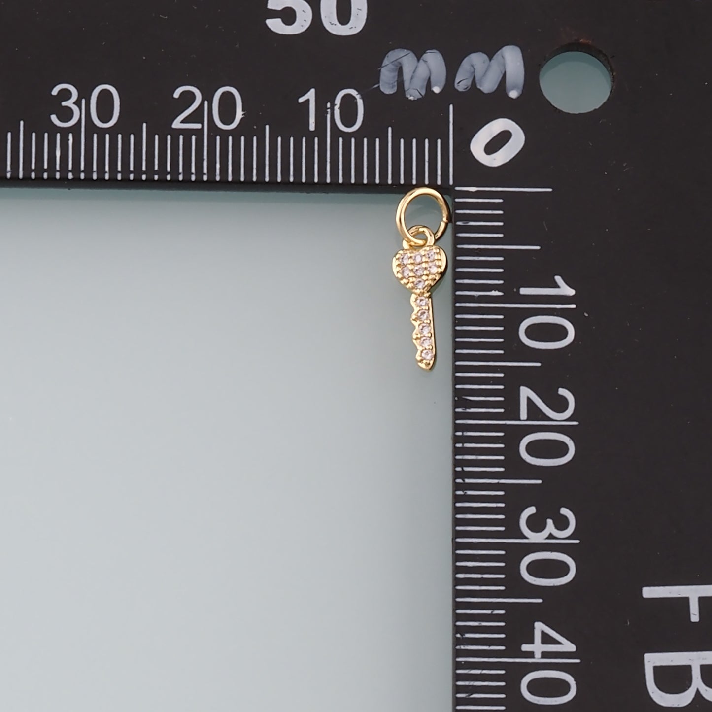 18K Gold Filled Key Pendant,CZ Micro Pave Key Charm Bracelet Necklace for DIY Jewelry Making Supply