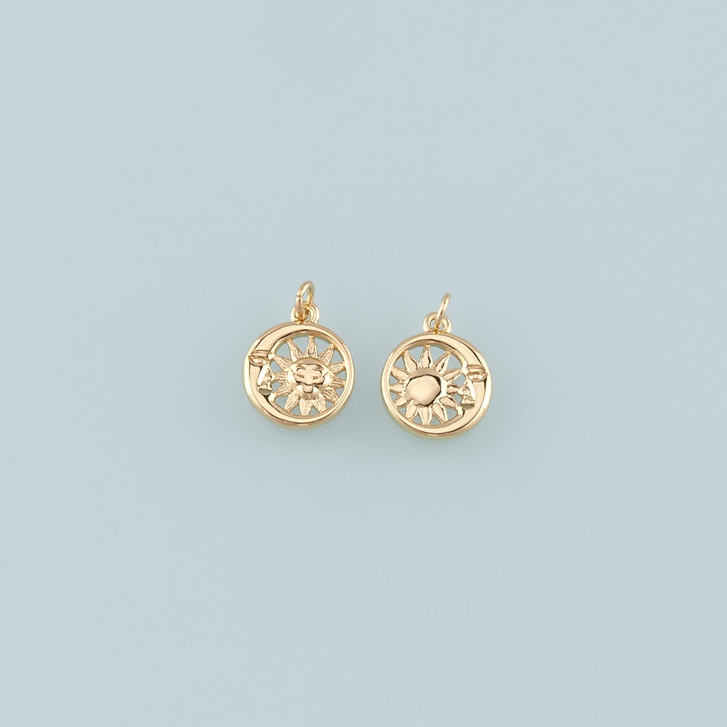 Gold Sun Charms,18K Gold Filled Moon Sun Pendant,Celestial Charm Bracelet Necklace for DIY Jewelry Making Supply