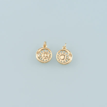 Gold Sun Charms,18K Gold Filled Moon Sun Pendant,Celestial Charm Bracelet Necklace for DIY Jewelry Making Supply