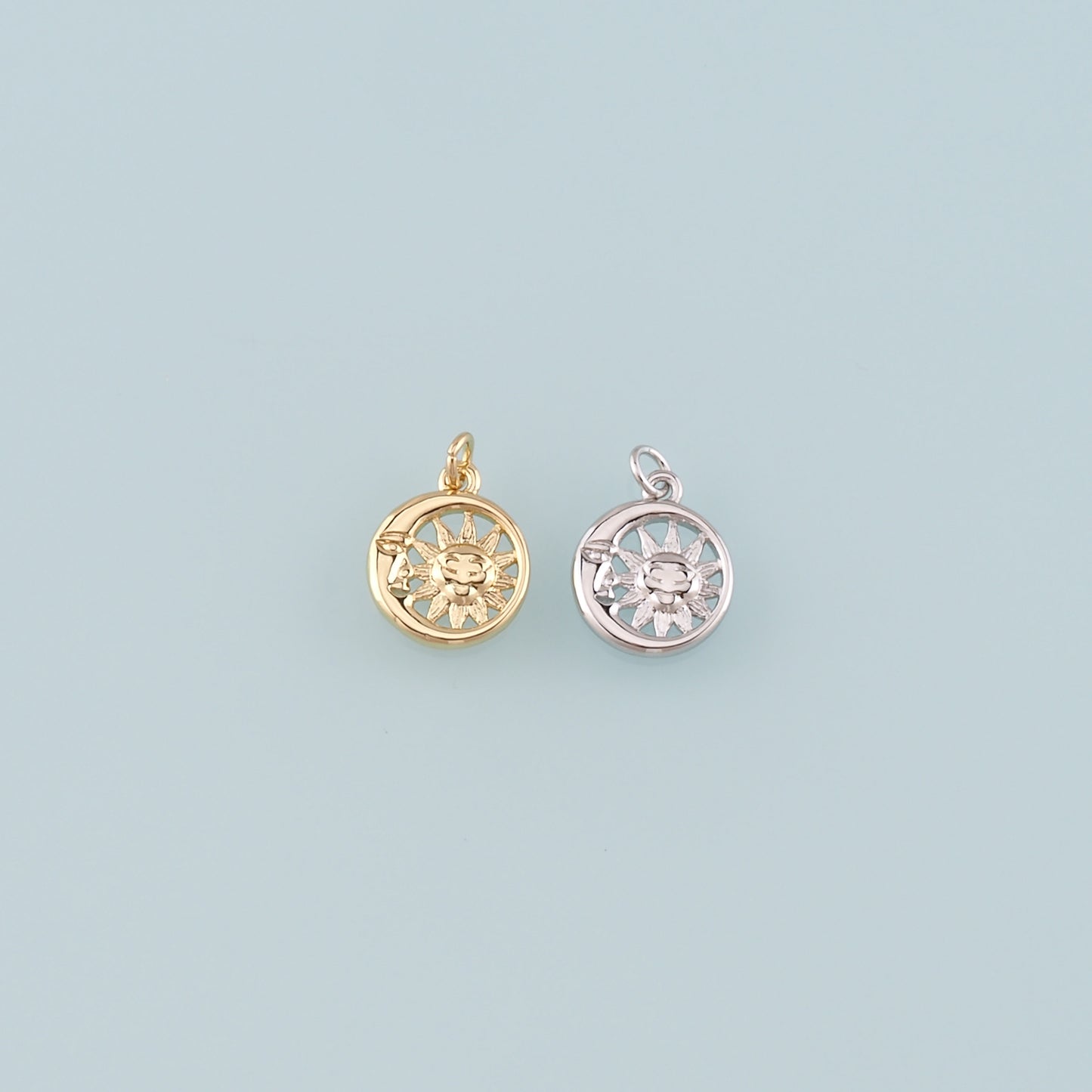 Gold Sun Charms,18K Gold Filled Moon Sun Pendant,Celestial Charm Bracelet Necklace for DIY Jewelry Making Supply