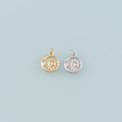 Gold Sun Charms,18K Gold Filled Moon Sun Pendant,Celestial Charm Bracelet Necklace for DIY Jewelry Making Supply