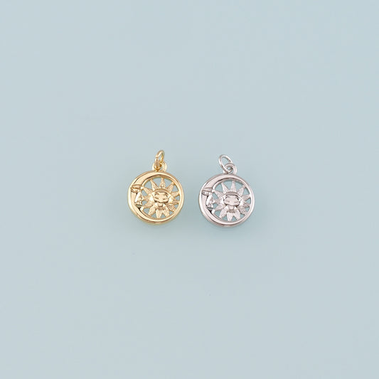 Gold Sun Charms,18K Gold Filled Moon Sun Pendant,Celestial Charm Bracelet Necklace for DIY Jewelry Making Supply