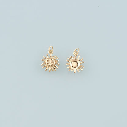 Gold Sun Charms,18K Gold Filled Sun Pendant,Celestial Charm Bracelet Necklace for DIY Jewelry Making Supply