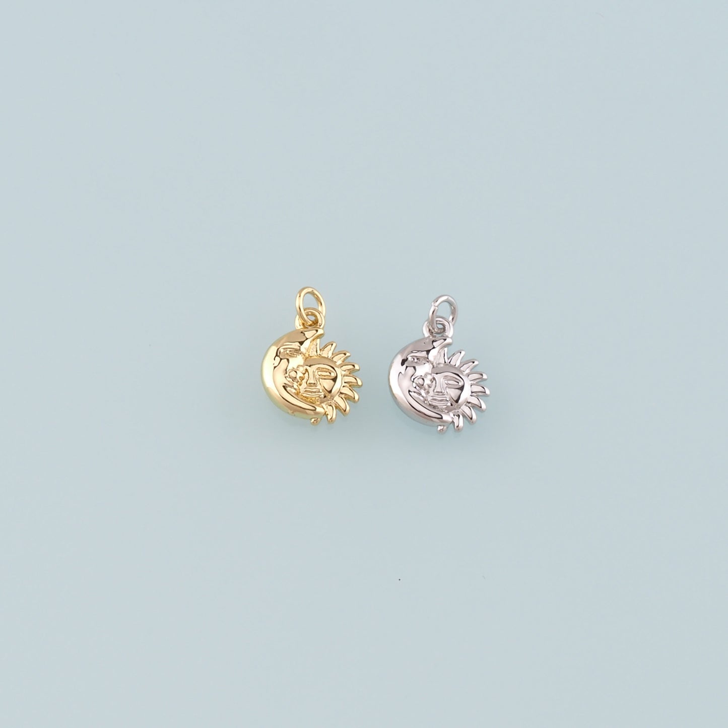 Gold Sun Charms,18K Gold Filled Moon Sun Pendant,Celestial Charm Bracelet Necklace for DIY Jewelry Making Supply