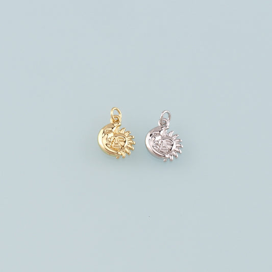 Gold Sun Charms,18K Gold Filled Moon Sun Pendant,Celestial Charm Bracelet Necklace for DIY Jewelry Making Supply