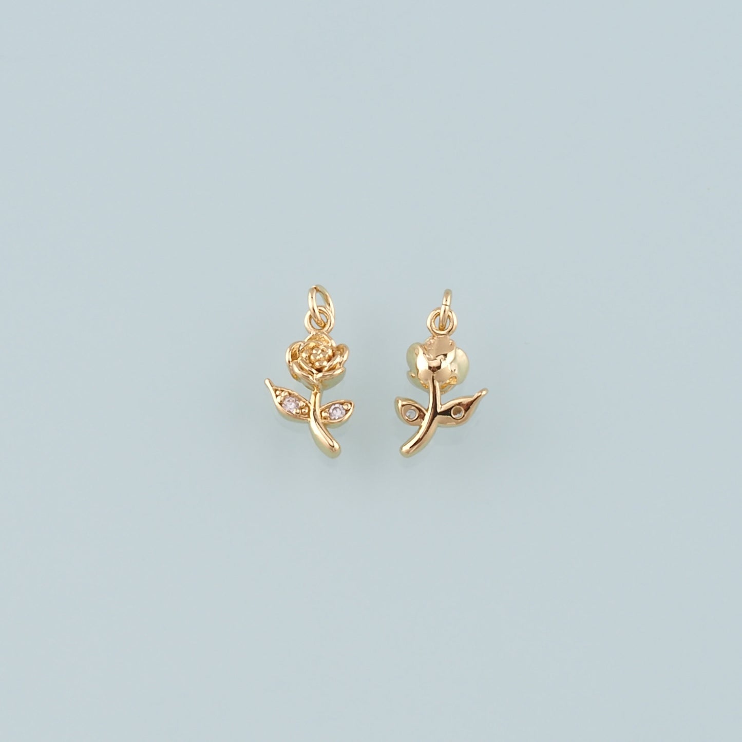 Gold Rose Charm,18K Gold Filled Rose Pendant,CZ Micro Pave Flower Charm Bracelet Necklace for DIY Jewelry Making Supply