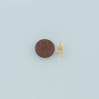 Gold Rose Charm,18K Gold Filled Rose Pendant,CZ Micro Pave Flower Charm Bracelet Necklace for DIY Jewelry Making Supply