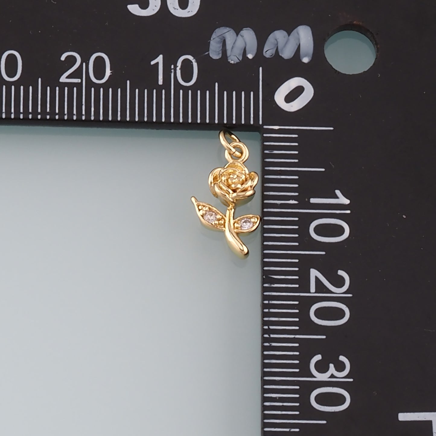 Gold Rose Charm,18K Gold Filled Rose Pendant,CZ Micro Pave Flower Charm Bracelet Necklace for DIY Jewelry Making Supply