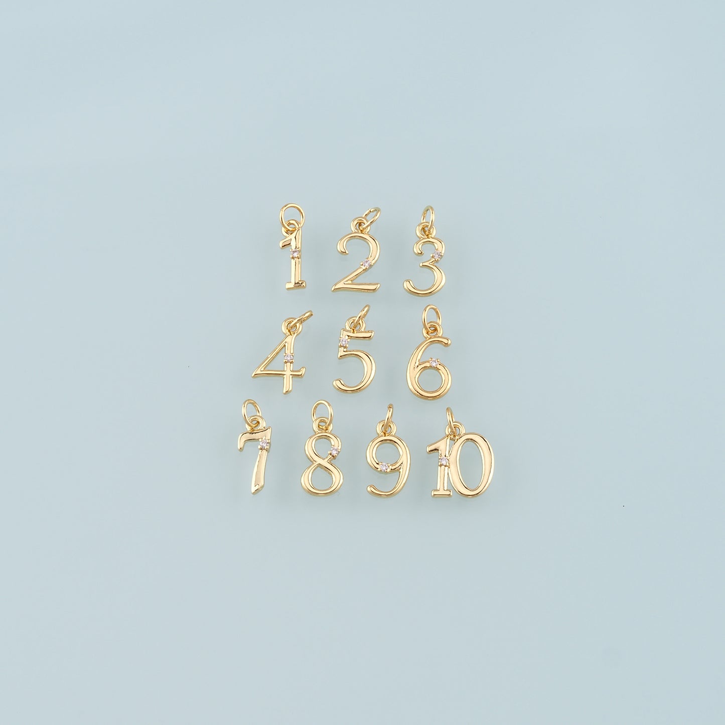 18K Gold Filled Number Pendant,Dainty Number Charm Bracelet Necklace for DIY Jewelry Making Supply