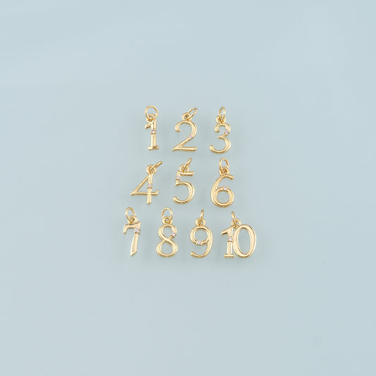 18K Gold Filled Number Pendant,Dainty Number Charm Bracelet Necklace for DIY Jewelry Making Supply