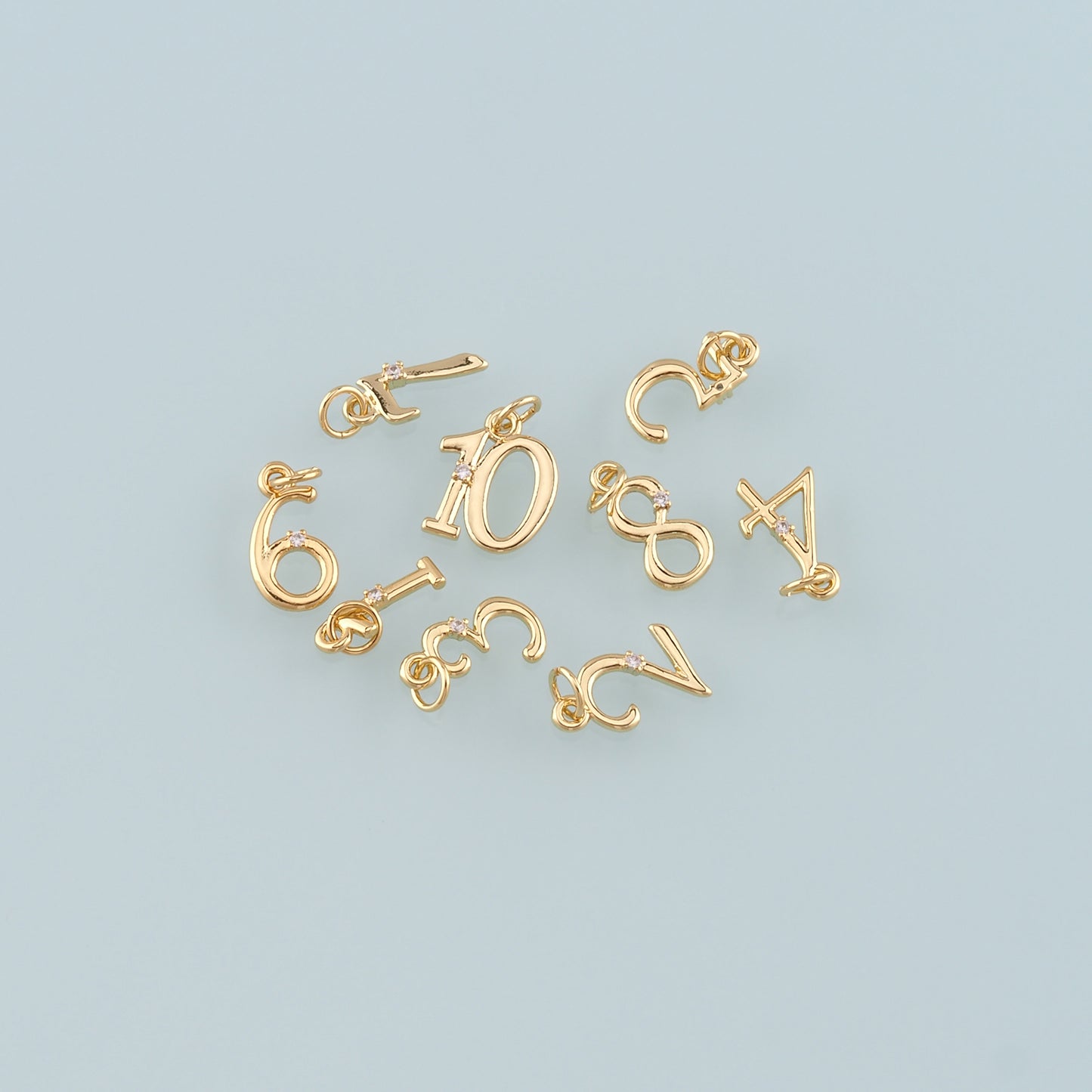 18K Gold Filled Number Pendant,Dainty Number Charm Bracelet Necklace for DIY Jewelry Making Supply