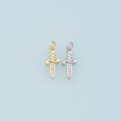 18K Gold Filled Dagger Pendant,Dagger Charm Bracelet Necklace for DIY Jewelry Making Supply