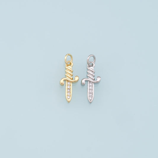 18K Gold Filled Dagger Pendant,Dagger Charm Bracelet Necklace for DIY Jewelry Making Supply