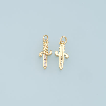18K Gold Filled Dagger Pendant,Dagger Charm Bracelet Necklace for DIY Jewelry Making Supply