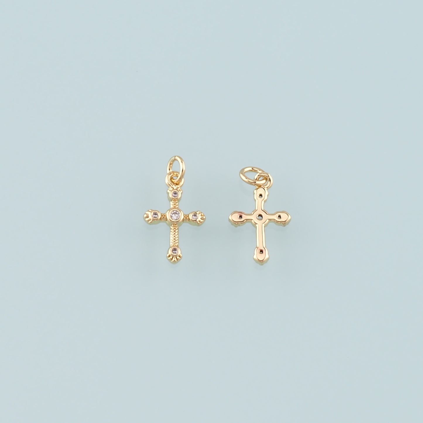 Gold Cross Charms,18K Gold Filled Cross Pendant,CZ Micro Pave Religion Charm Bracelet Necklace for DIY Jewelry Making Supply