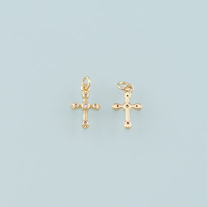Gold Cross Charms,18K Gold Filled Cross Pendant,CZ Micro Pave Religion Charm Bracelet Necklace for DIY Jewelry Making Supply
