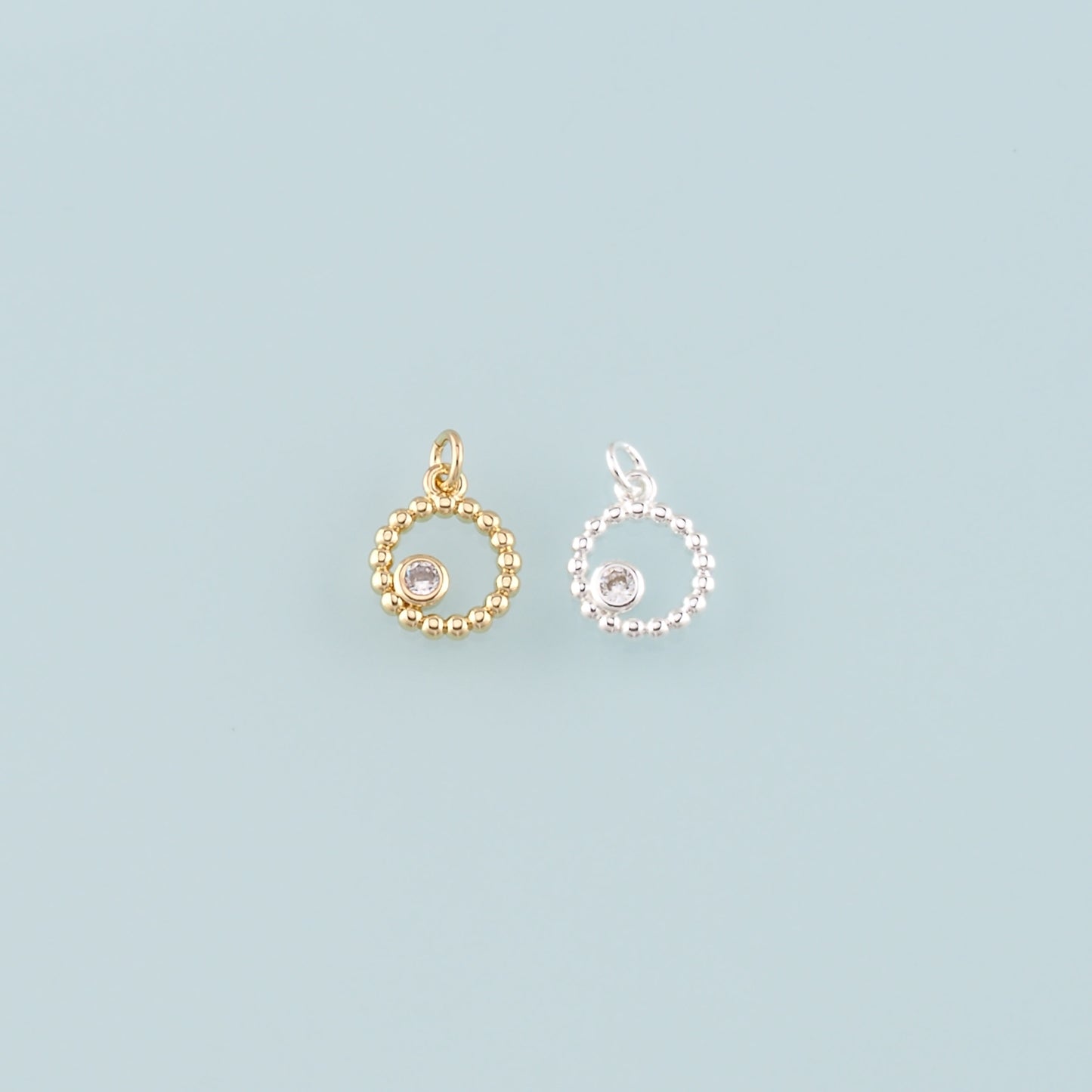 Gold Round Charms,18K Gold Filled Round Pendant,CZ Micro Pave Round Charm Bracelet Necklace for DIY Jewelry Making Supply