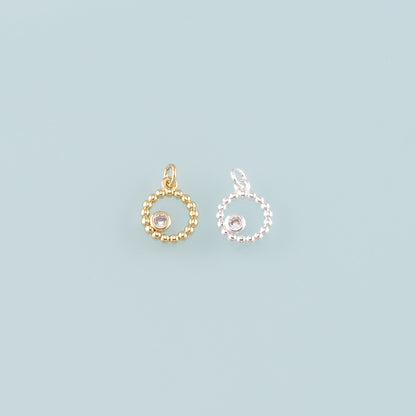 Gold Round Charms,18K Gold Filled Round Pendant,CZ Micro Pave Round Charm Bracelet Necklace for DIY Jewelry Making Supply