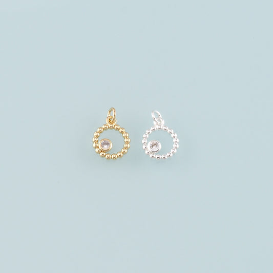 Gold Round Charms,18K Gold Filled Round Pendant,CZ Micro Pave Round Charm Bracelet Necklace for DIY Jewelry Making Supply
