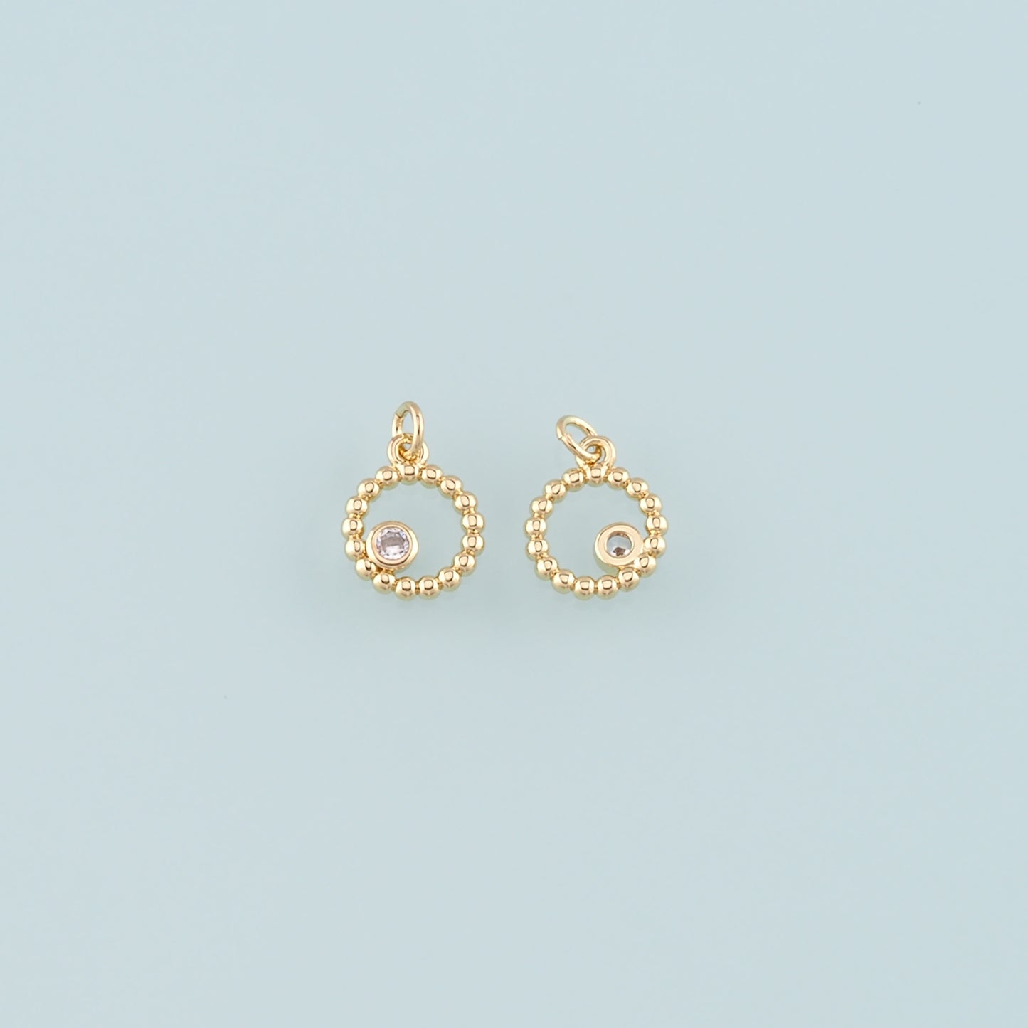 Gold Round Charms,18K Gold Filled Round Pendant,CZ Micro Pave Round Charm Bracelet Necklace for DIY Jewelry Making Supply