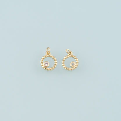 Gold Round Charms,18K Gold Filled Round Pendant,CZ Micro Pave Round Charm Bracelet Necklace for DIY Jewelry Making Supply