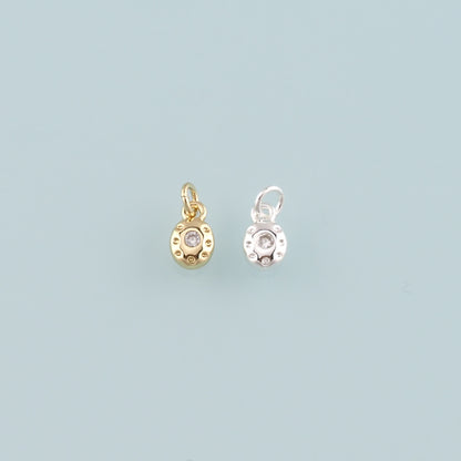 Gold Oval Charm,18K Gold Filled Oval Pendant,CZ Micro Pave Oval Charm Bracelet Necklace for DIY Jewelry Making Supply