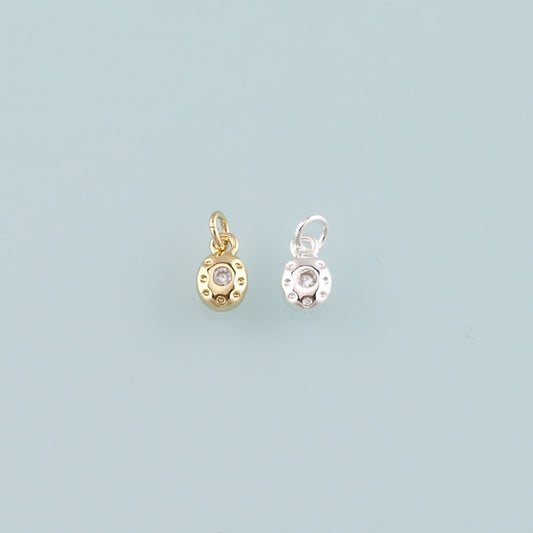 Gold Oval Charm,18K Gold Filled Oval Pendant,CZ Micro Pave Oval Charm Bracelet Necklace for DIY Jewelry Making Supply