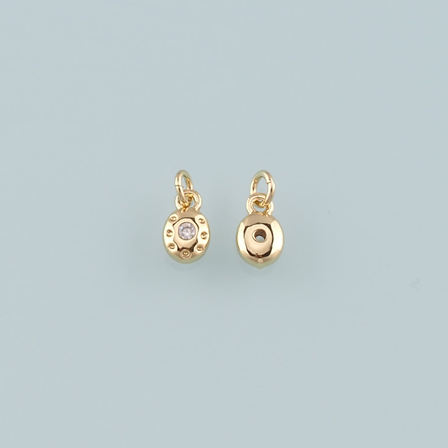 Gold Oval Charm,18K Gold Filled Oval Pendant,CZ Micro Pave Oval Charm Bracelet Necklace for DIY Jewelry Making Supply