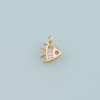 Gold Fish Charms,18K Gold Filled Fish Pendant,CZ Micro Pave Ocean Charm Bracelet Necklace for DIY Jewelry Making Supply