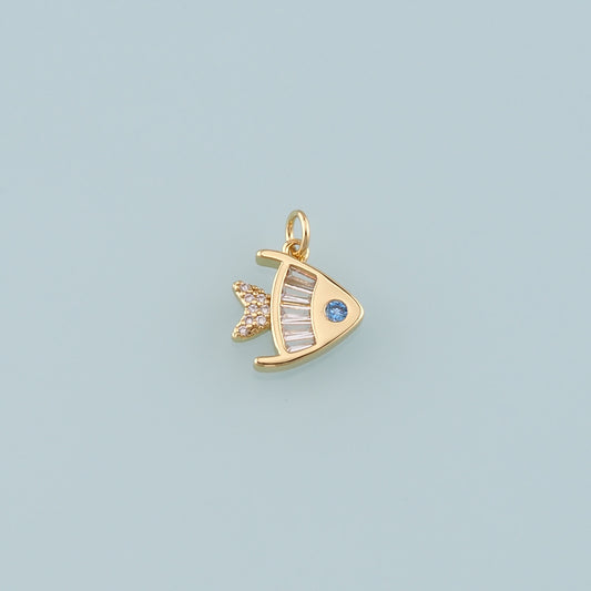 Gold Fish Charms,18K Gold Filled Fish Pendant,CZ Micro Pave Ocean Charm Bracelet Necklace for DIY Jewelry Making Supply
