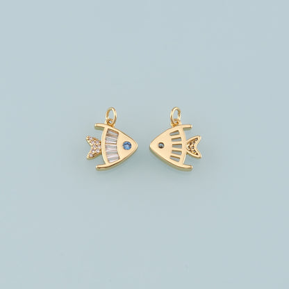 Gold Fish Charms,18K Gold Filled Fish Pendant,CZ Micro Pave Ocean Charm Bracelet Necklace for DIY Jewelry Making Supply