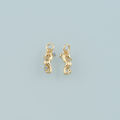 18K Gold Filled Seahorse Pendant,CZ Micro Pave Seahorse Charm Bracelet Necklace for DIY Jewelry Making Supply