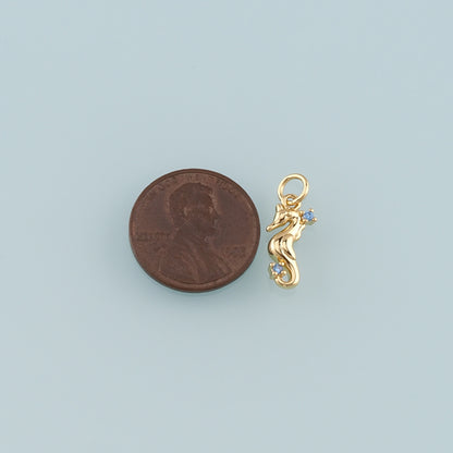 18K Gold Filled Seahorse Pendant,CZ Micro Pave Seahorse Charm Bracelet Necklace for DIY Jewelry Making Supply