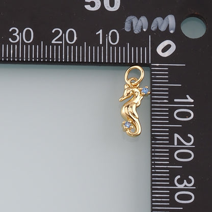 18K Gold Filled Seahorse Pendant,CZ Micro Pave Seahorse Charm Bracelet Necklace for DIY Jewelry Making Supply