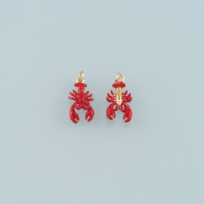 Cute Lobster Charms,18K Gold Filled Enamel Lobster Pendant,Kawaii Ocean Charm Bracelet Necklace for DIY Jewelry Making Supply
