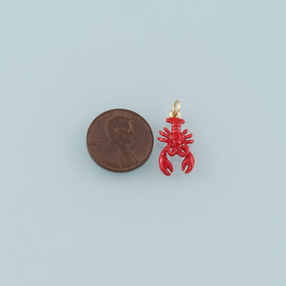 Cute Lobster Charms,18K Gold Filled Enamel Lobster Pendant,Kawaii Ocean Charm Bracelet Necklace for DIY Jewelry Making Supply