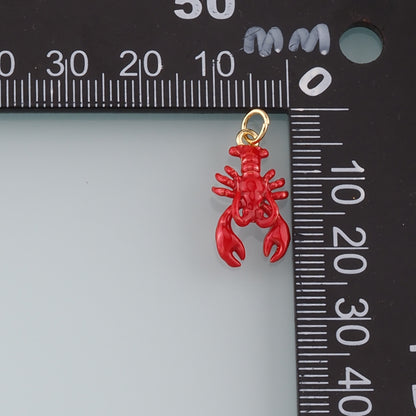 Cute Lobster Charms,18K Gold Filled Enamel Lobster Pendant,Kawaii Ocean Charm Bracelet Necklace for DIY Jewelry Making Supply