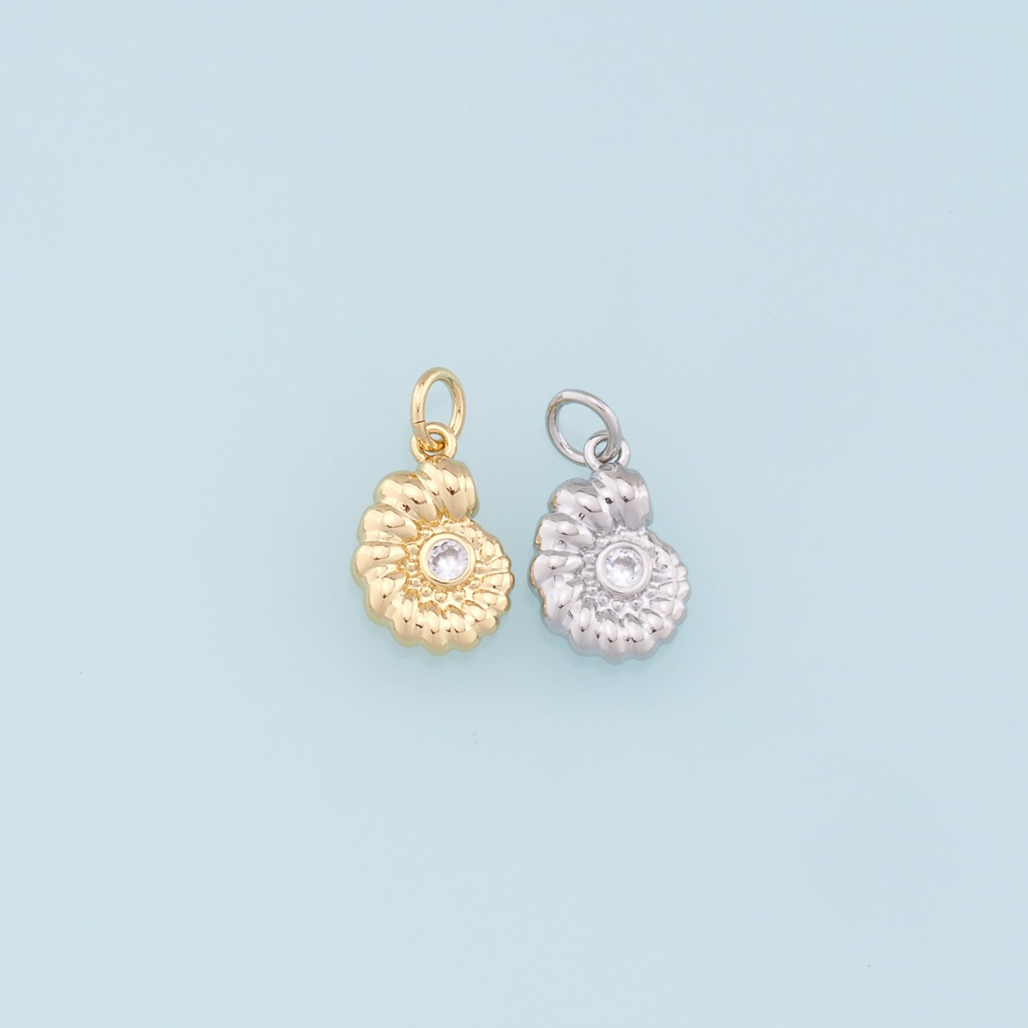 Gold Shell Charms,18K Gold Filled CZ Conch Shell Pendant,Ocean Charm Bracelet Necklace for DIY Jewelry Making Supply