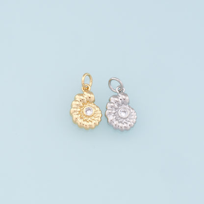 Gold Shell Charms,18K Gold Filled CZ Conch Shell Pendant,Ocean Charm Bracelet Necklace for DIY Jewelry Making Supply