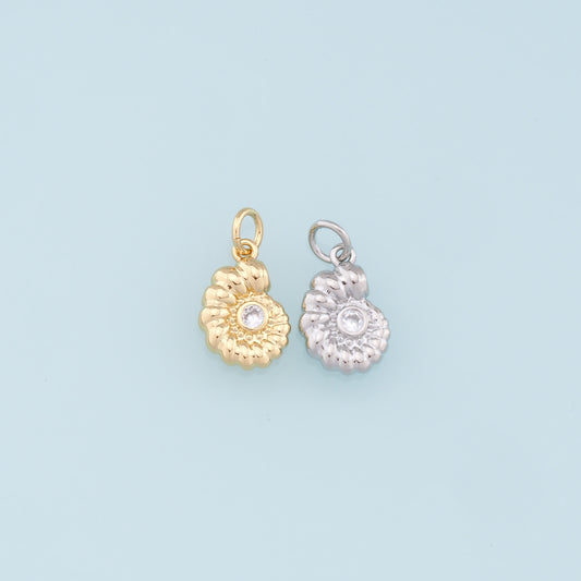 Gold Shell Charms,18K Gold Filled CZ Conch Shell Pendant,Ocean Charm Bracelet Necklace for DIY Jewelry Making Supply