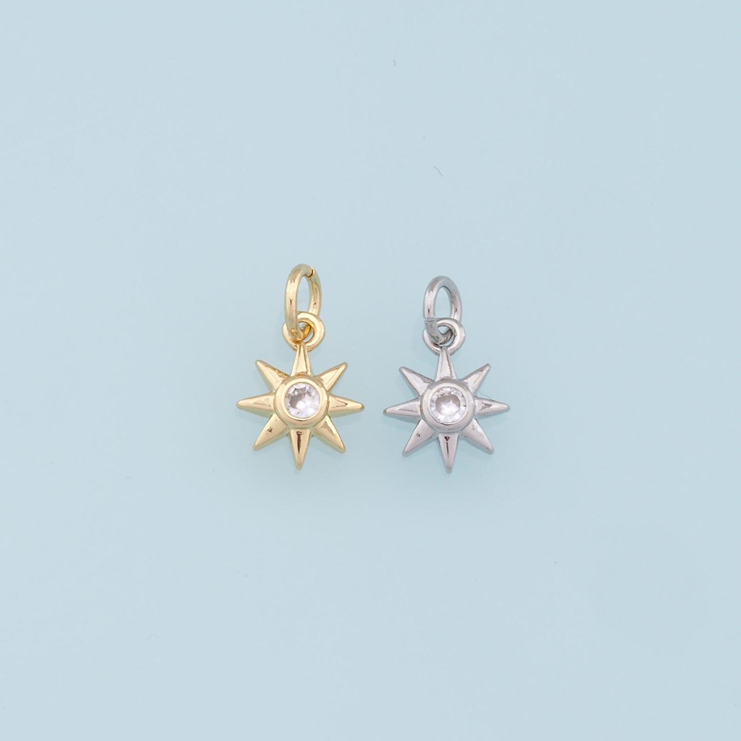 Gold Star Charms,18K Gold Filled Starburst Pendant,North Star Charm Bracelet Necklace for DIY Jewelry Making Supply